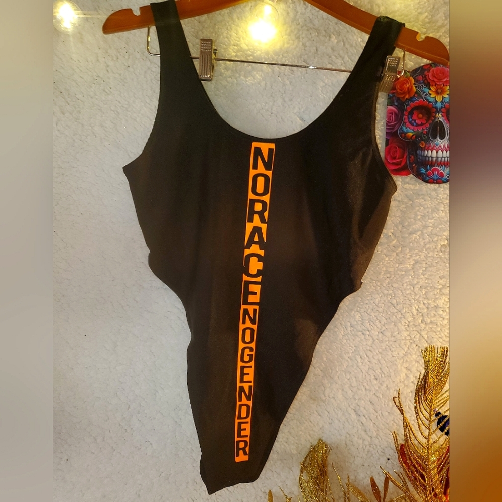 Black One-Piece Bodysuit with Orange Bodysuit